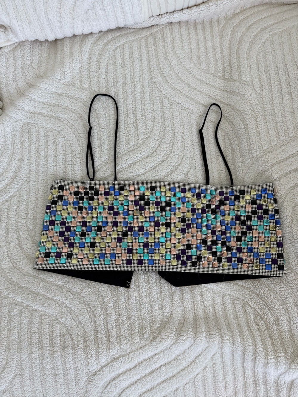 Zara Multicolor Sequin Check Strap Crop Top - size M/L